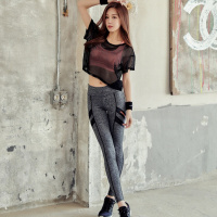 春夏季性感瑜伽服显瘦跑步运动健身服罩衫文胸裤子三件套装女