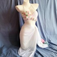 定制雪纺花朵泳衣女比基尼三件套小胸钢托超聚拢沙滩温泉泳衣