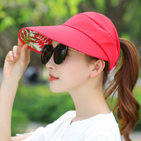 夏天户外女士帽子休闲帽鸭舌帽可折叠防晒帽太阳帽遮阳帽红色可节