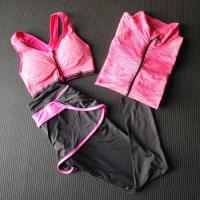 韩版跑步瑜伽健身服运动长袖外套三件假两件健身长裤防震文胸