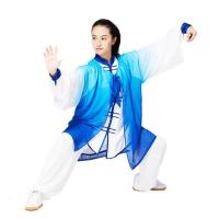 太极服三件套女渐变雪纺披纱晨练长袖健身服练功服太极拳服装表演服