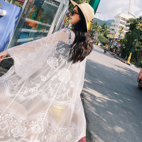 白色比基尼外搭罩衫女海边度假中长款蕾丝泳衣披肩沙滩外套夏 白色 均码