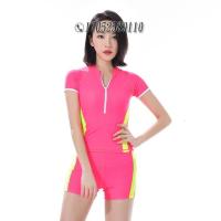 运动户外拉链款运动分体泳衣女小胸保守遮肚泳装修身显瘦温泉平角游泳衣