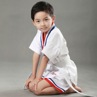 大道红蓝边棉短袖跆拳道服夏季儿童透气短裤袖男女跆拳道道服红蓝边短袖身高150cm(M)均码