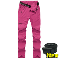 旅行徒步探险户外服装速干裤男女夏季薄款弹力透气快干登山裤女玫红色