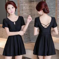 新款泳衣女保守短袖裙式遮肚显瘦分体泳衣小胸聚拢泡温泉大码泳衣