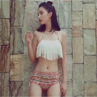 比基尼三件套性感时尚流苏小胸聚拢罩衫外搭沙滩度假温泉泳衣女