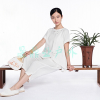 女装文艺范松紧腰哈伦裤萝卜裤棉麻九分裤本白色本白色