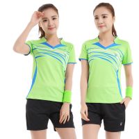 羽毛球服套装运动T恤短袖短裤网球服排球乒乓球运动服绿色上衣配黑裤