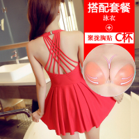 大码游泳衣女保守显瘦遮肚温泉黑色连体泳衣裙式大胸聚拢性感泳装