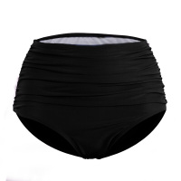 人一女士高腰遮肚三角泳裤复古纯黑色小码大码遮单