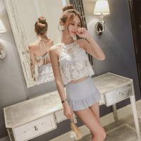 分体泳衣女性感小胸荷叶边聚拢高腰裙式保守游泳衣显瘦图片色