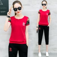 跑步服休闲套装女夏韩版大码女装短袖七分裤两件套春
