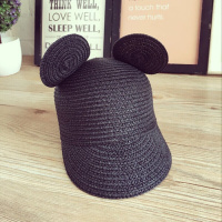 亲子款鸭舌帽儿童棒球帽夏季太阳帽卡通耳朵帽凉帽男女童遮阳帽经典版黑色2-7岁