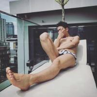 男泳裤低腰性感时尚平角泳裤三角温泉沙滩字母澳洲潮款短裤网红白底红字母