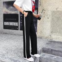 阔腿裤女夏薄款冰丝韩版宽松坠感裤九分直筒裤开叉休闲裤运动长裤K189黑色