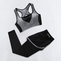 瑜伽套装女春夏健身服2018新款时尚速干跑步运动短裤防走光两件套黑色长裤套装01
