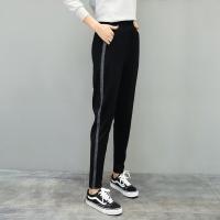 哈伦裤女2018春夏季新款韩版宽松九分裤薄款运动休闲学生萝卜女裤黑银丝边(秋季长裤)S建议99斤以内