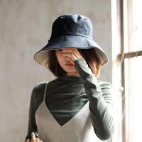 女夏韩版百搭日系遮阳帽双面防晒chic文艺夏天太阳帽子黑米-双面戴渔夫帽M(56-58cm)