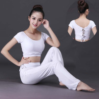 春夏新款白色瑜伽服套装女瑜珈教练舞蹈舞蹈两件套