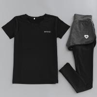 春夏健身服瑜伽运动套装女两件套速干晨跑长裤瑜珈服短袖上衣夜跑101短袖T恤+桃心长裤