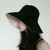 帽子女夏天chic渔夫帽韩版防晒百搭潮日系双面新款遮脸出游遮阳帽 黑色 黑色/卡其色双面 头围52-60cm收藏送防风绳
