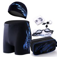 泳裤男平角泡温泉大码游泳裤潮时尚男士泳裤泳衣男款套装游泳装备蓝火300L建议80-100斤