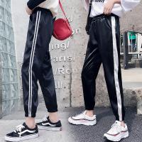 2018春夏季薄款德芙裤宽松百搭裤子女韩版粉色哈伦裤子潮黑色单杠+黑色双杠[两条装]S80-95斤
