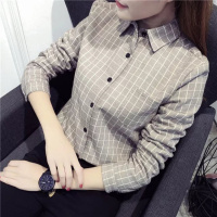 纯棉格子衬衫女长袖宽松2019春秋韩版百搭学生休闲磨毛打底衬衣