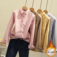 加绒格子衬衫女2019秋冬装新款文艺刺绣纯棉加厚保暖学生打底衬衣