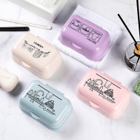 [3个装]袋盖大号洗衣肥皂盒底座可沥水创意图案紫色米色粉色各一个