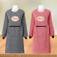 鱼丸 围裙做饭长袖女围裙厨房网红时尚秋冬反穿衣工作服防油污大人罩衣