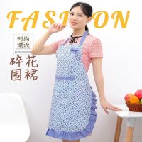 鱼丸 围裙女厨房韩版小碎花挂脖可爱时尚无袖居家防油防污涤棉成人围腰