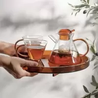 鱼丸 茶具北欧简约颜值玻璃茶壶茶杯茶具加厚透明泡茶壶养生壶套装