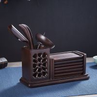 鱼丸 茶具茶具套装家用四件套配件黑檀实木摆件茶道配件茶勺茶夹茶垫茶漏斗