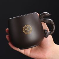 鱼丸 茶具紫砂茶杯男士主人单杯女办公带盖带把个人水杯家用泡茶免费雕刻字