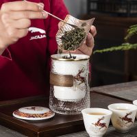 鱼丸 茶具陶瓷羊脂玉户外便捷旅行茶具泡红茶器茶水分离一壶三杯玻璃快客杯