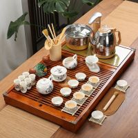 鱼丸 茶具实木茶盘套装自动上水电磁炉陶瓷功夫茶具茶海简约一体茶台家用