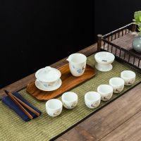鱼丸 茶具德化羊脂玉白瓷手绘功夫茶具套装家用办公室泡茶盖碗茶壶茶杯套装