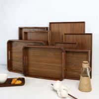 鱼丸 茶具日式黑胡桃木质托盘北欧长方形家用茶盘收纳盘餐盘茶杯水杯木盘子