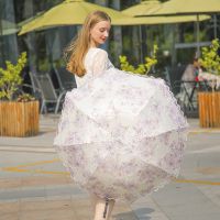 鱼丸 伞太阳伞女防晒晴雨两用伞折叠小清新遮阳伞蕾丝绣花黑胶伞