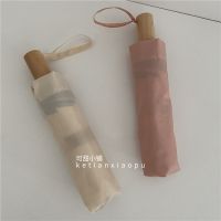 鱼丸 伞日系简约折叠雨伞ins软糯白少女西柚粉雨伞小巧便携 实木手柄