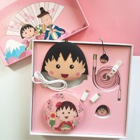 正版樱桃小丸子充电宝限定礼盒便携化妆镜数据线移动电源吊坠礼物