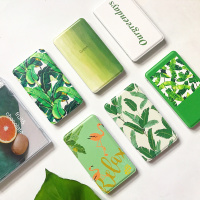 创意夏天绿色植物火烈鸟通用便携超薄移动电源仿皮纹自带线充电宝