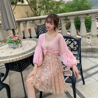 开衫外套女上衣夏装海边度假防晒衫淑女宽松灯笼袖开衫女