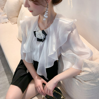 夏装2019新款套装韩版荷叶边衬衣设计感小众很仙甜美套装