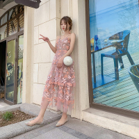 2019夏泰国潮牌刺绣花朵露背性感很仙的显瘦吊带裙连衣裙