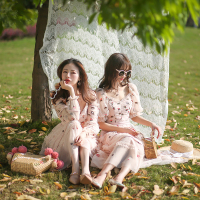 2019款重工网纱波点绣花V领高腰叠层仙女度假连衣裙