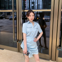 两件套韩版气质短袖上衣包臀褶皱半身裙女2019新款套装