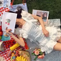 泰国潮牌新款性感镂空刺绣高腰花边裙裤春夏装两件套女